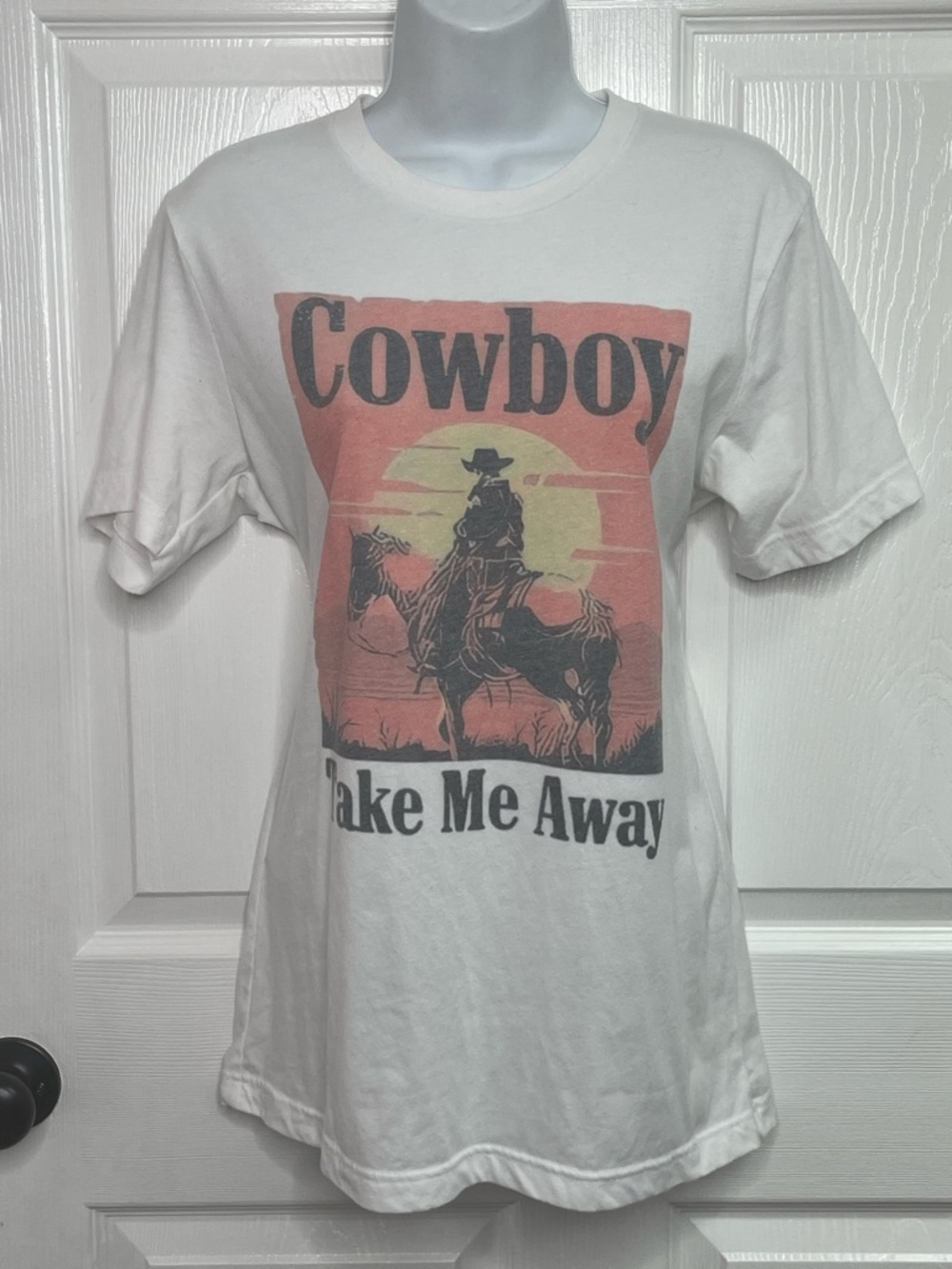 Cowboy Take Me Away Graphic Tee Shirt White Size Medium